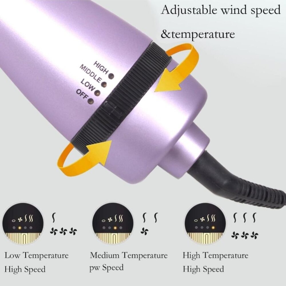 3-In-1 Hair Dryer Volumizer Brush Adjustable Temperature Speed Ionic Heat Purple - Picture 4 of 8